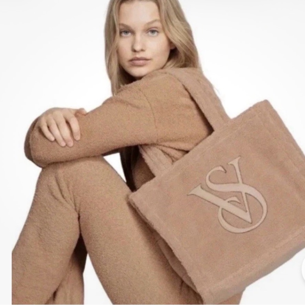 Victoria's Secret Plush Taupe Logo Tote